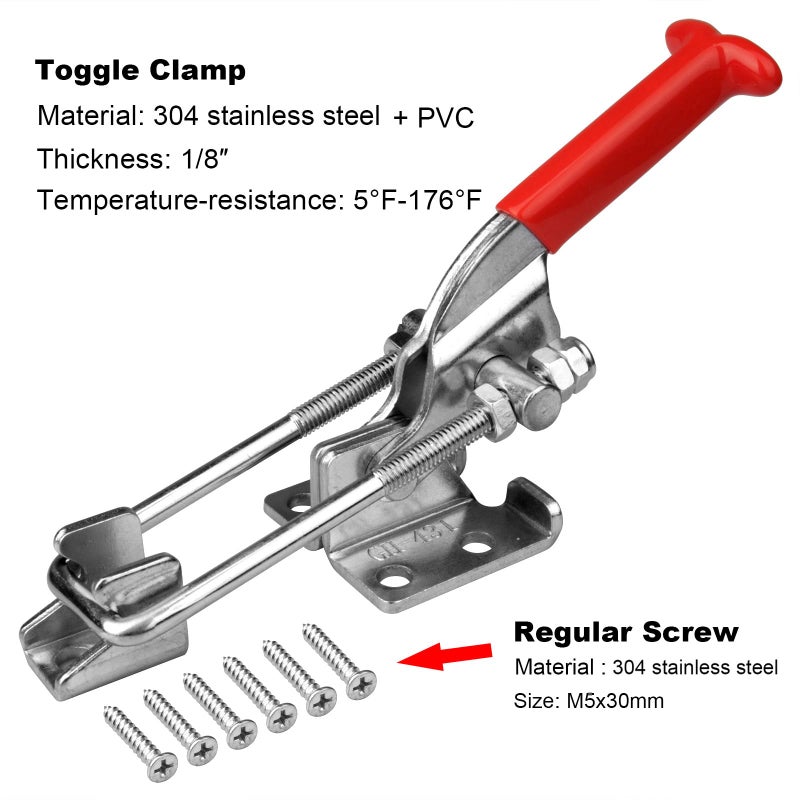 heneng 2 Pack Toggle Latch Clamp,304 Stainless Steel Adjustable Toggle Latches, 440 Lbs Load Capacity Quick Release Toggle Clamp,Total Length: 6-3/4" - Image 3
